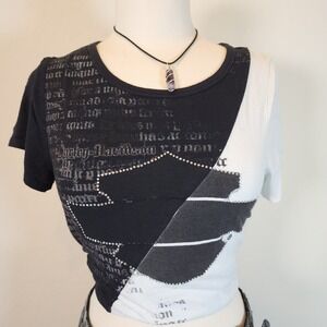 Harley Davidson Womens Black White Rhinestone Graphic T‎ Shirt L